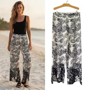 TOMMY BAHAMA Palm Place Wide Leg Palazzo Beach Pant Ivory Black Size 0